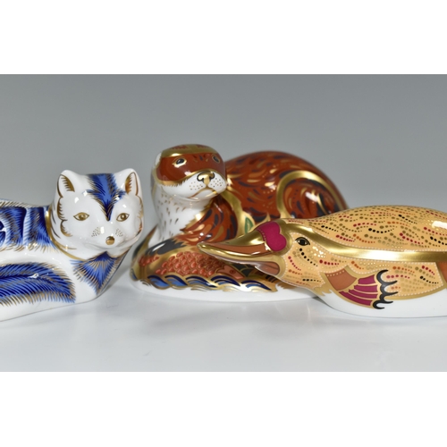 367 - THREE ROYAL CROWN DERBY IMARI PAPERWEIGHTS, comprising 'Otter' with a gold hexagonal 21st anniversar... 