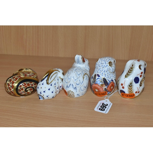 369 - A GROUP OF FIVE ROYAL CROWN DERBY IMARI PAPERWEIGHTS, comprising a Collectors Guild exclusive 'Poppy... 