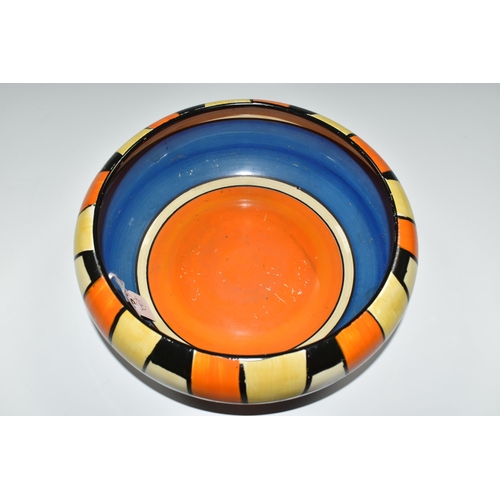 370 - A CLARICE CLIFF 'NEW FLAG' DESIGN BOWL, blue, orange and black banded interior, diameter 25cm, backs... 