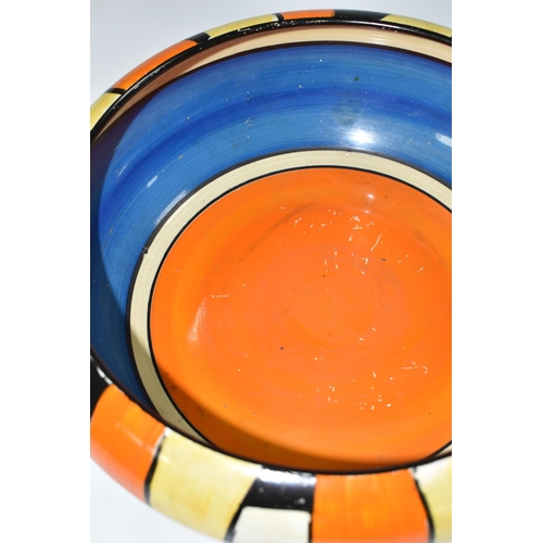 370 - A CLARICE CLIFF 'NEW FLAG' DESIGN BOWL, blue, orange and black banded interior, diameter 25cm, backs... 