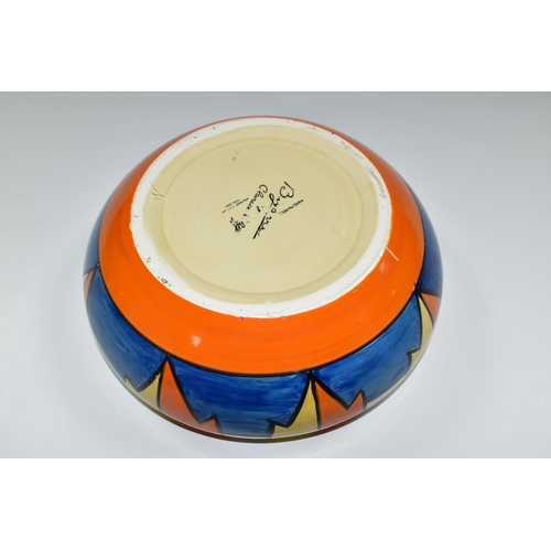 370 - A CLARICE CLIFF 'NEW FLAG' DESIGN BOWL, blue, orange and black banded interior, diameter 25cm, backs... 