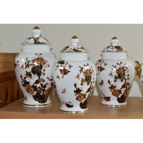 375 - A GROUP OF COALPORT 'HONG KONG' PATTERN GINGER JARS AND URNS, comprising two covered urns with gilt ... 