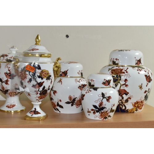 375 - A GROUP OF COALPORT 'HONG KONG' PATTERN GINGER JARS AND URNS, comprising two covered urns with gilt ... 