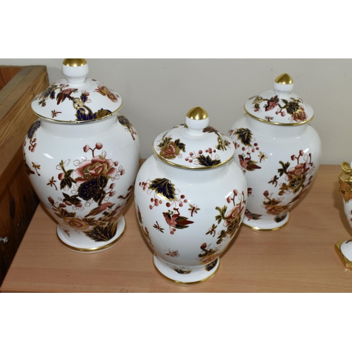 375 - A GROUP OF COALPORT 'HONG KONG' PATTERN GINGER JARS AND URNS, comprising two covered urns with gilt ... 