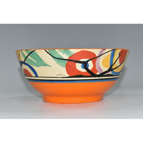 378 - A FANTASQUE CLARICE CLIFF CIRCLE TREE PATTERN CIRCULAR BOWL, orange band to the inner rim, incised '... 