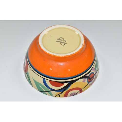 378 - A FANTASQUE CLARICE CLIFF CIRCLE TREE PATTERN CIRCULAR BOWL, orange band to the inner rim, incised '... 