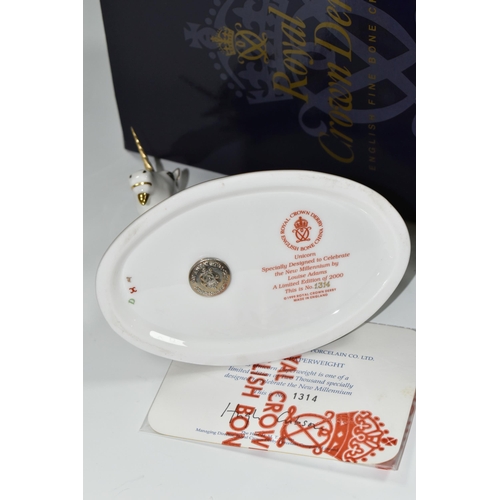 381 - A BOXED ROYAL CROWN DERBY LIMITED EDITION 'UNICORN' PAPERWEIGHT, designed to celebrate the New Mille... 