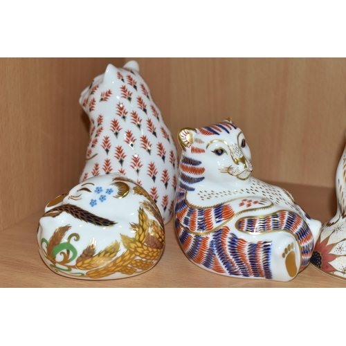 382 - FOUR ROYAL CROWN DERBY ANIMAL PAPERWEIGHTS, comprising Meerkat, no stopper, rubbed mark, Hamster, se... 