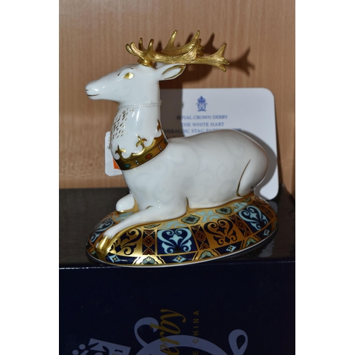 383 - A ROYAL CROWN DERBY 'THE WHITE HART' HERALDIC STAG PAPERWEIGHT, third in the series of Heraldic Beas... 