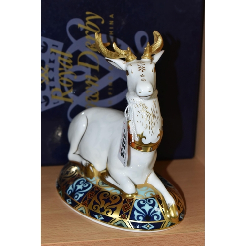 383 - A ROYAL CROWN DERBY 'THE WHITE HART' HERALDIC STAG PAPERWEIGHT, third in the series of Heraldic Beas... 