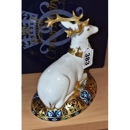 383 - A ROYAL CROWN DERBY 'THE WHITE HART' HERALDIC STAG PAPERWEIGHT, third in the series of Heraldic Beas... 