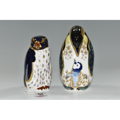 384 - TWO ROYAL CROWN DERBY PENGUIN PAPERWEIGHTS, BOTH SECONDS, comprising Rockhopper Penguin and Penguin ... 