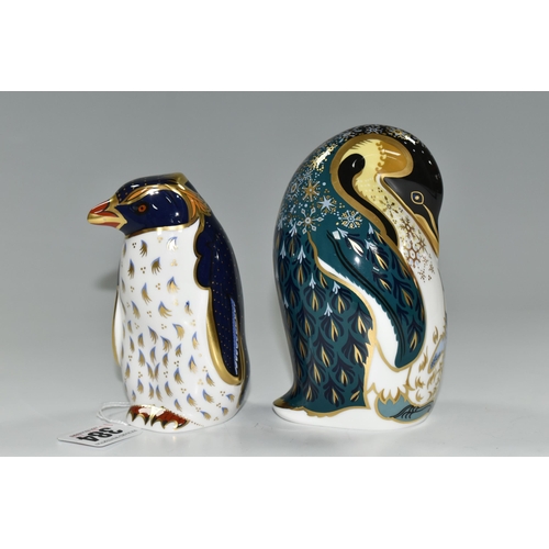 384 - TWO ROYAL CROWN DERBY PENGUIN PAPERWEIGHTS, BOTH SECONDS, comprising Rockhopper Penguin and Penguin ... 