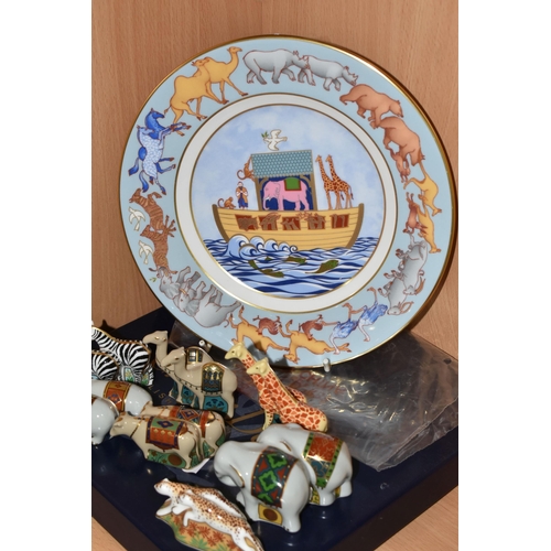 390 - A BOXED ROYAL CROWN DERBY FOR SINCLAIRS NOAH'S ARK LIMITED EDITION PLATE AND SEVEN UNBOXED ROYAL CRO... 