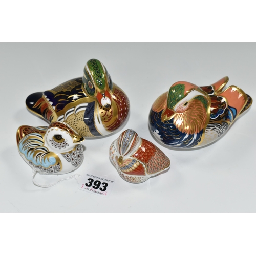 393 - FOUR ROYAL CROWN DERBY DUCK / DUCKLING PAPERWEIGHTS, comprising 'Caroline Duck', second, silver stop... 