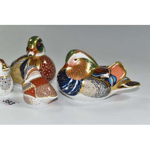 393 - FOUR ROYAL CROWN DERBY DUCK / DUCKLING PAPERWEIGHTS, comprising 'Caroline Duck', second, silver stop... 