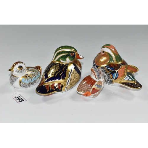 393 - FOUR ROYAL CROWN DERBY DUCK / DUCKLING PAPERWEIGHTS, comprising 'Caroline Duck', second, silver stop... 