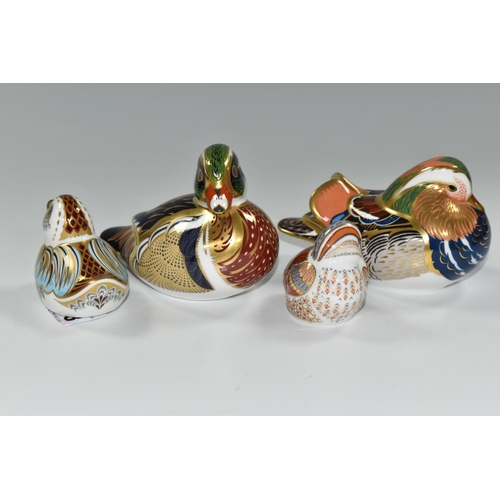 393 - FOUR ROYAL CROWN DERBY DUCK / DUCKLING PAPERWEIGHTS, comprising 'Caroline Duck', second, silver stop... 