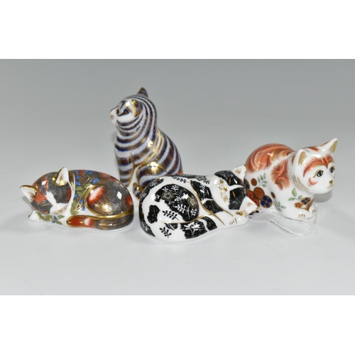 396 - FOUR ROYAL CROWN DERBY CAT / KITTEN PAPERWEIGHTS, comprising three Collectors Guild Exclusives:- 'Sp... 