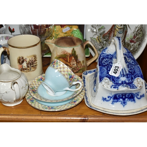 403 - A GROUP OF AYNSLEY AND OTHER CERAMICS, GLASS AND BOOKS, including an Aynsley trio, the cup and plate... 