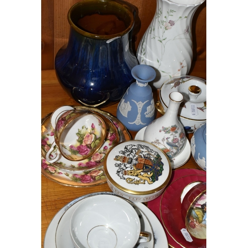 403 - A GROUP OF AYNSLEY AND OTHER CERAMICS, GLASS AND BOOKS, including an Aynsley trio, the cup and plate... 