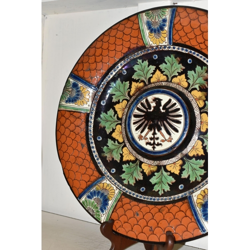 406 - SIX PIECES OF 19TH AND 20TH CENTURY CERAMICS, comprising a Poole pottery abstract footed platter, di... 