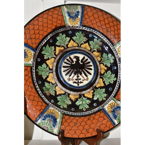 406 - SIX PIECES OF 19TH AND 20TH CENTURY CERAMICS, comprising a Poole pottery abstract footed platter, di... 