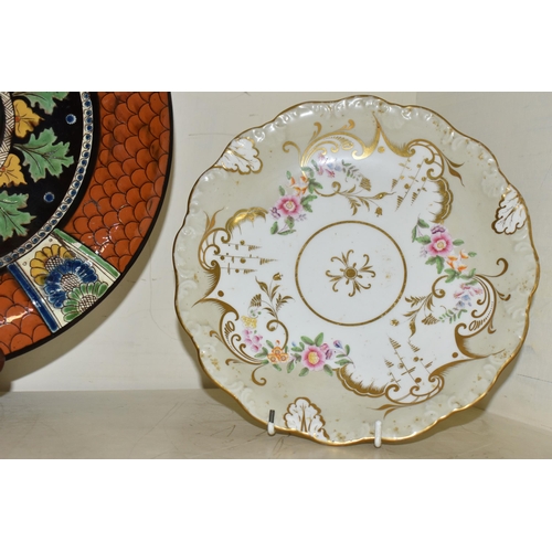 406 - SIX PIECES OF 19TH AND 20TH CENTURY CERAMICS, comprising a Poole pottery abstract footed platter, di... 