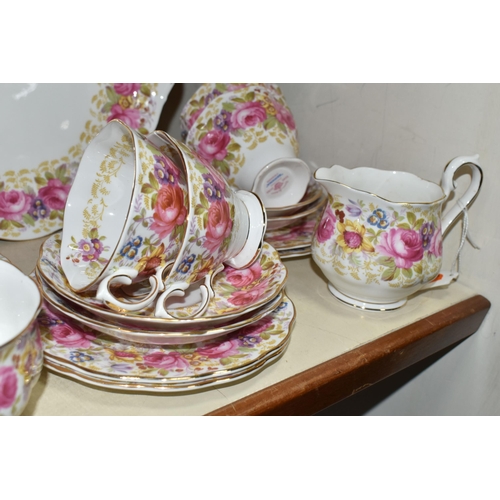 411 - A BOXED ROYAL ALBERT 'SERENA' PATTERN TWENTY ONE PIECE TEA SET, comprising six cups, six saucers, si... 