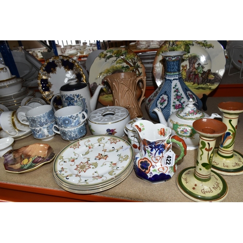 422 - A QUANTITY OF NAMED CERAMICS, comprising a small Barbola style table mirror, a Royal Doulton 'Bunnyk... 