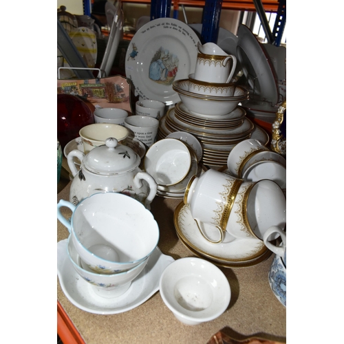 422 - A QUANTITY OF NAMED CERAMICS, comprising a small Barbola style table mirror, a Royal Doulton 'Bunnyk... 