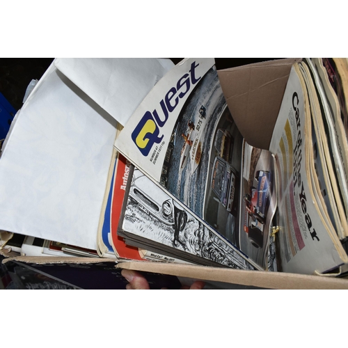 425 - TWO BOXES OF 1960S AND 70S MOTORING MAGAZINES AND METALWARE, to include a large collection of 1960s/... 