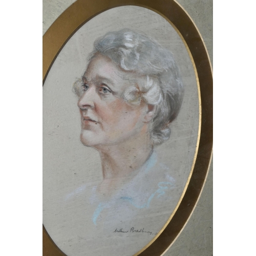 430 - A PASTEL PORTRAIT,  of a woman, pencil signed by Arthur Bradbury, in a wooden oval frame 59cm x 50cm... 