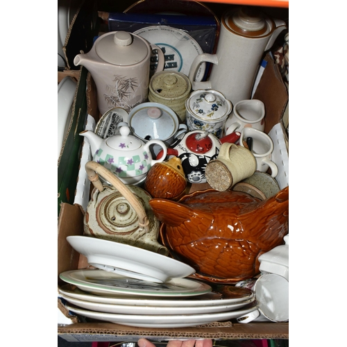 435 - FIVE BOXES AND LOOSE CERAMICS AND GLASS, to include a Portmeirion Botanic Garden salad bowl, caniste... 