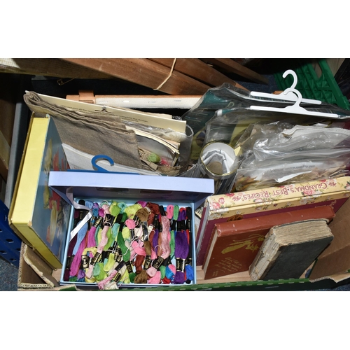 437 - A BOX AND LOOSE EMBROIDERY SUPPLIES AND COOKERY BOOKS, three cookery books to include A New System o... 