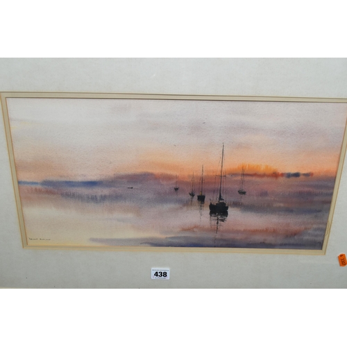 438 - EDWARD MORRIS (BRITISH 1919-1996) THREE WELSH SUNSET WATERCOLOUR PICTURES, comprising a seascape wit... 