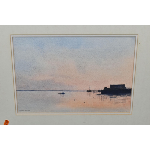 438 - EDWARD MORRIS (BRITISH 1919-1996) THREE WELSH SUNSET WATERCOLOUR PICTURES, comprising a seascape wit... 