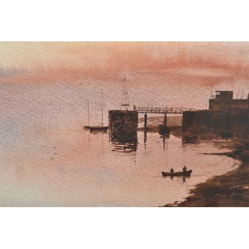 438 - EDWARD MORRIS (BRITISH 1919-1996) THREE WELSH SUNSET WATERCOLOUR PICTURES, comprising a seascape wit... 