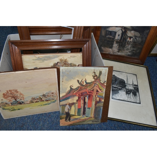 440 - HLA BAW (BURMESE 20TH CENTURY) TWO FRAMED WATERCOLOUR / GOUACHE SCENES OF BURMA, depicting dwellings... 