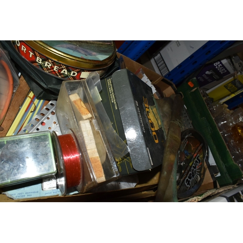 445 - TWO BOXES OF FISHING ACCESSORIES, to include fishing reels: The Milbro, J. W. Young & Sons Ltd Trude... 