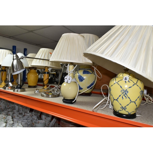 448 - A GROUP OF TABLE LAMPS, comprising fourteen lamps, in different styles with shades, including three ... 