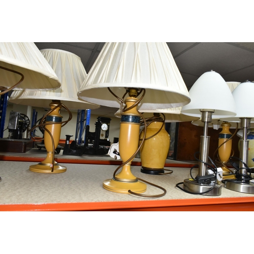 448 - A GROUP OF TABLE LAMPS, comprising fourteen lamps, in different styles with shades, including three ... 