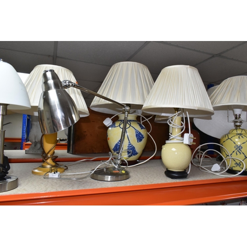 448 - A GROUP OF TABLE LAMPS, comprising fourteen lamps, in different styles with shades, including three ... 