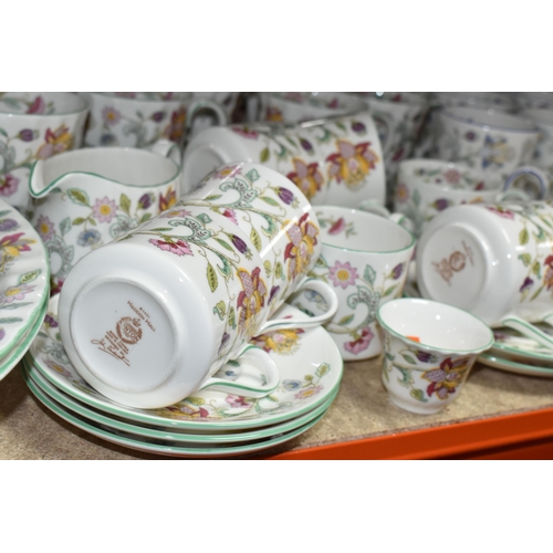 450 - EIGHTY SEVEN PIECES OF MINTON HADDON HALL DINNER, TEA AND GIFT WARES, comprising two large vases, he... 