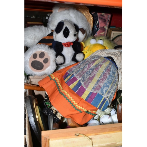 451 - THREE BOXES AND LOOSE SPORT RELATED ITEMS, TOYS AND GAMES, to include a pair of black ice skates - a... 