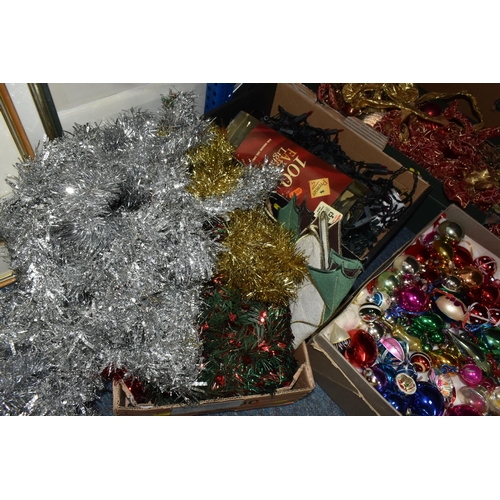 454 - FOUR BOXES OF CHRISTMAS DECORATIONS, vintage and modern, to include a box of approximately fifty to ... 