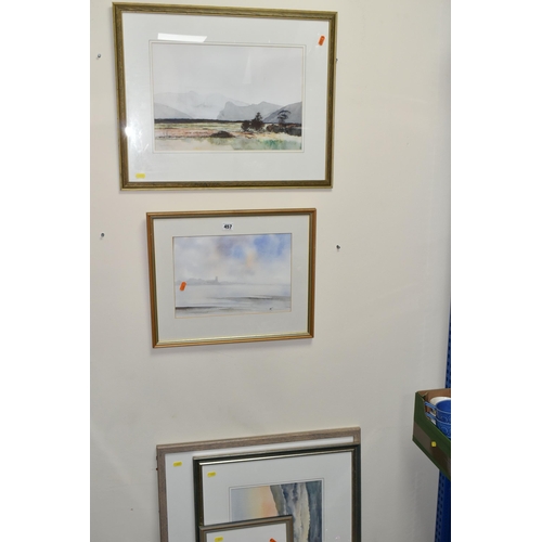 457 - A SMALL SELECTION OF WATERCOLOUR PICTURES AND PRINTS, comprising a Claire Davies watercolour depicti... 