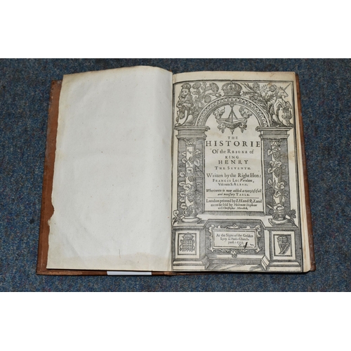 463 - LO; Francis, Viscount S. Alban, The Historie Of The Reigne of King Henry The Seventh, printed by I. ... 