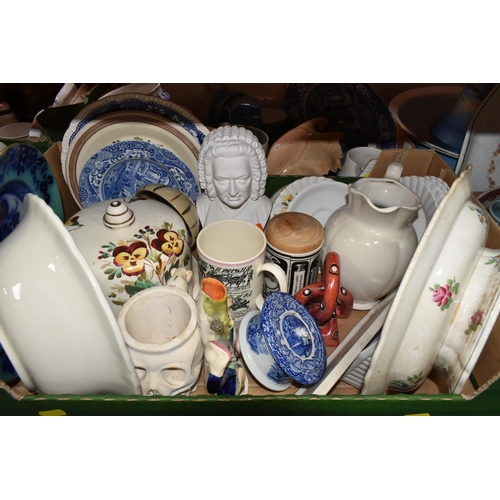 464 - FIVE BOXES AND LOOSE CERAMICS AND GLASS WARE, to include a Lladro figure 'Girl with Child' no 4636 a... 