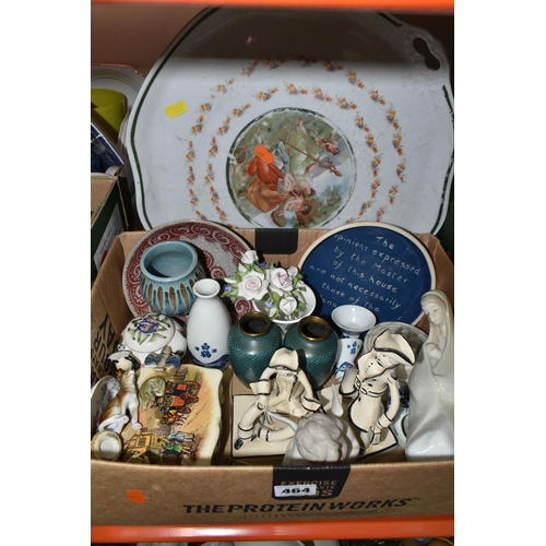 464 - FIVE BOXES AND LOOSE CERAMICS AND GLASS WARE, to include a Lladro figure 'Girl with Child' no 4636 a... 